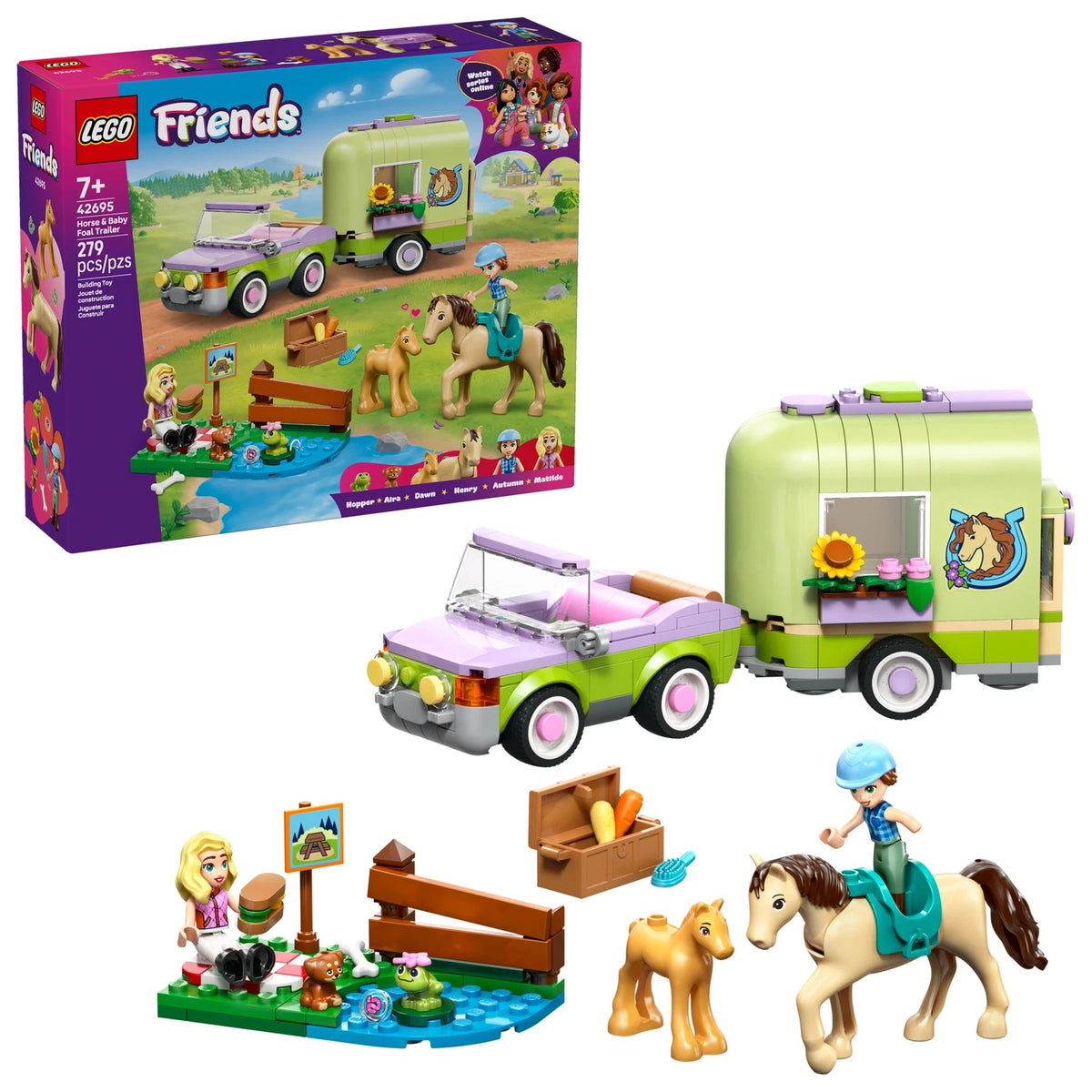 LEGO® Friends 42695 Pferd und Fohlen mit Pferdeanhänger – Ansicht 1