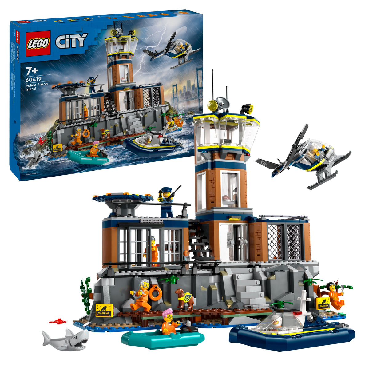 LEGO® City 60419 Polizeistation auf der Gefängnisinsel – Verpackung mit Modell