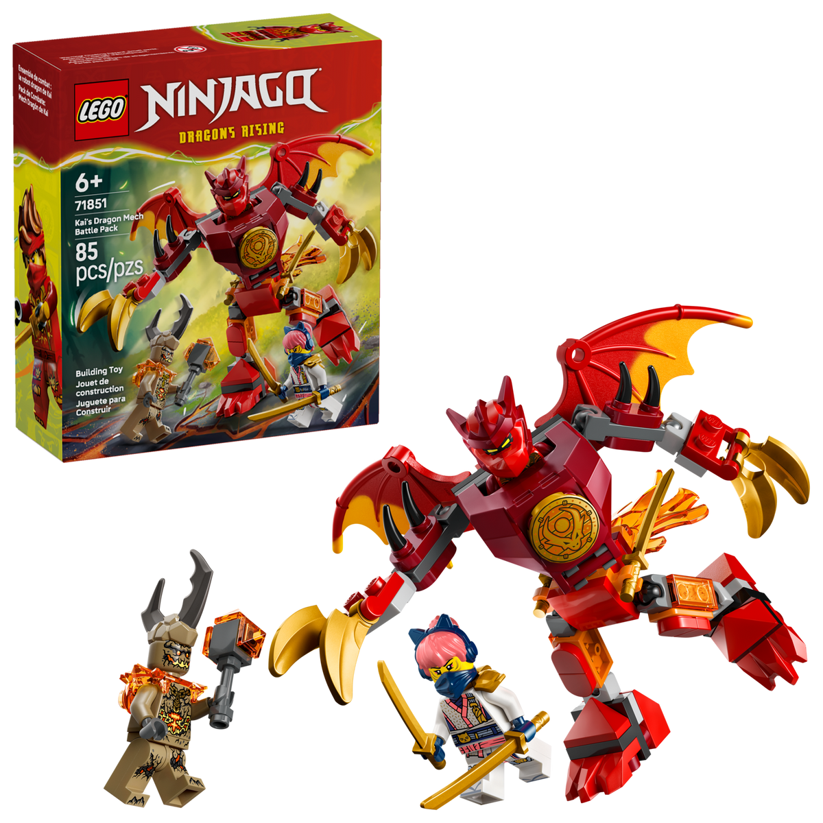 LEGO® Ninjago 71851 Kais Drachen-Mech Battle Set – Verpackung mit Modell