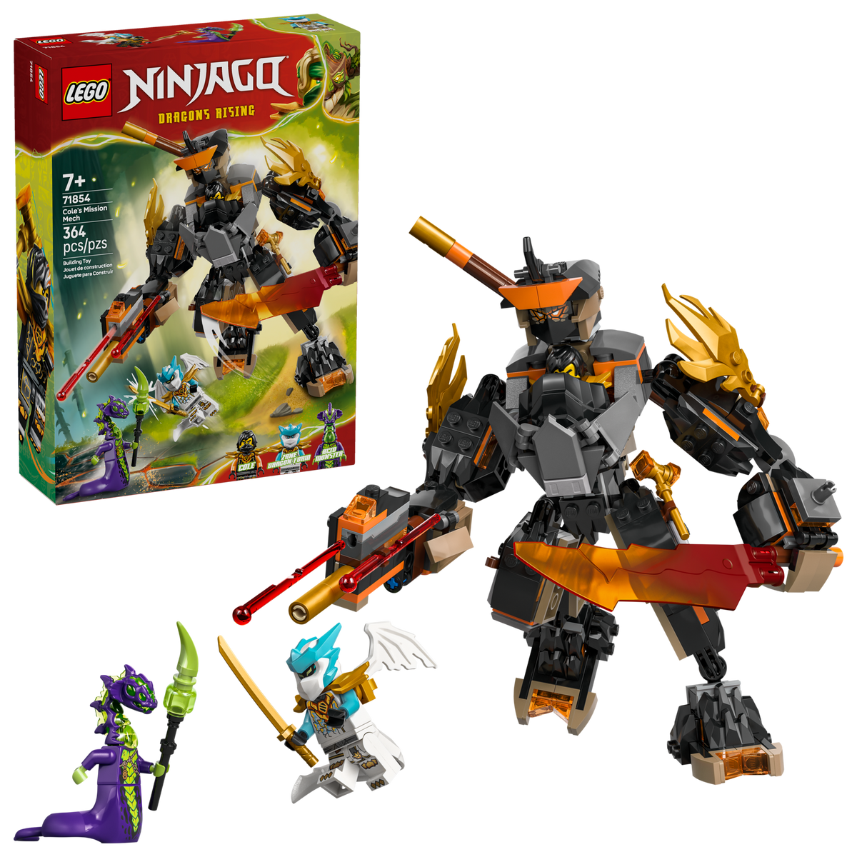 LEGO® Ninjago 71854 Coles Action-Mech und Drachen-Zane – Verpackung mit Modell