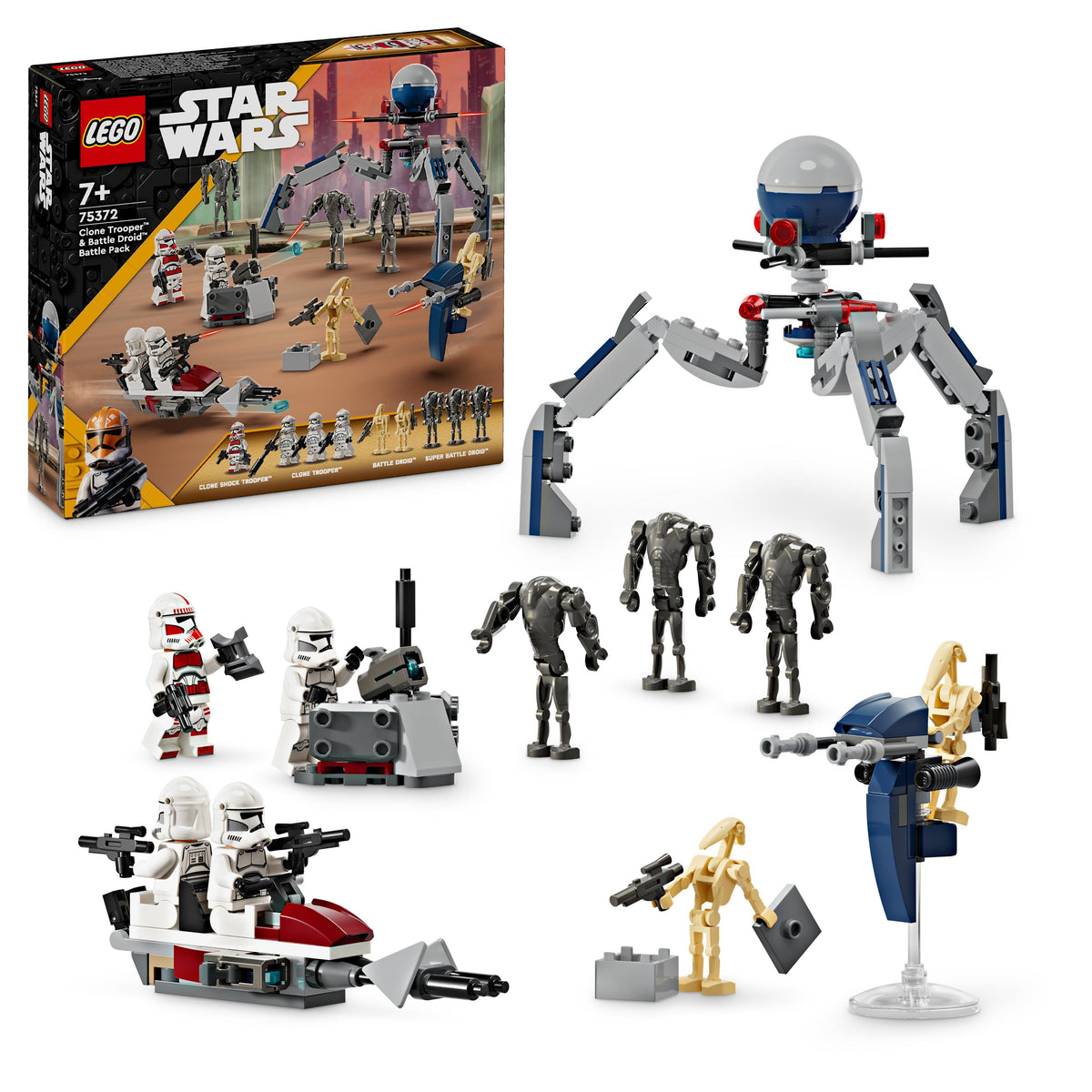 LEGO® Star Wars 75372 Clone Trooper™ & Battle Droid™ Battle Pack – Verpackung mit Modell