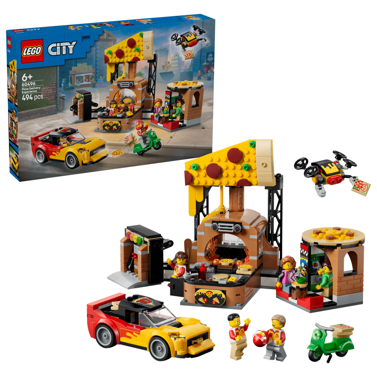 LEGO® City 60496 Pizza-Liefererlebnis mit Fahrzeugen – Verpackung mit Modell