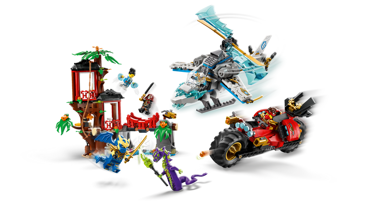 LEGO® Ninjago 71857 Showdown am Baumhaus mit dem Ninja-Bike – Modell Hauptansicht