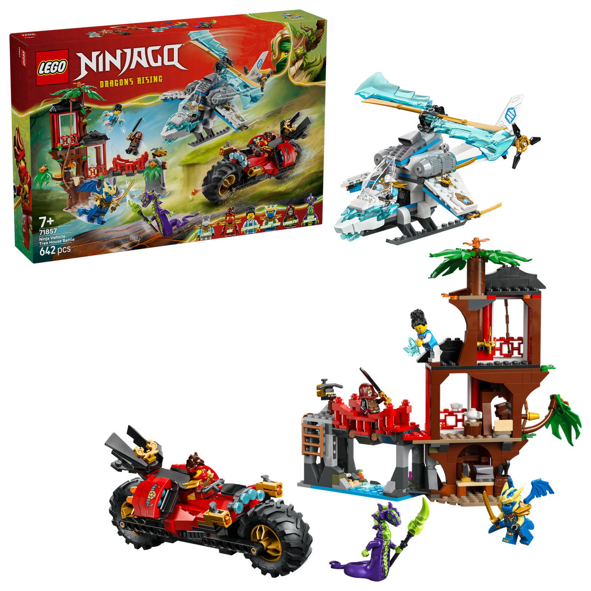 LEGO® Ninjago 71857 Showdown am Baumhaus mit dem Ninja-Bike – Verpackung mit Modell